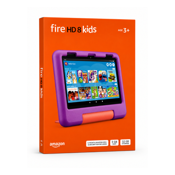 Amazon Fire HD 8 Kids 32GB Tablet Grape Colored Case (12th Gen 2024)